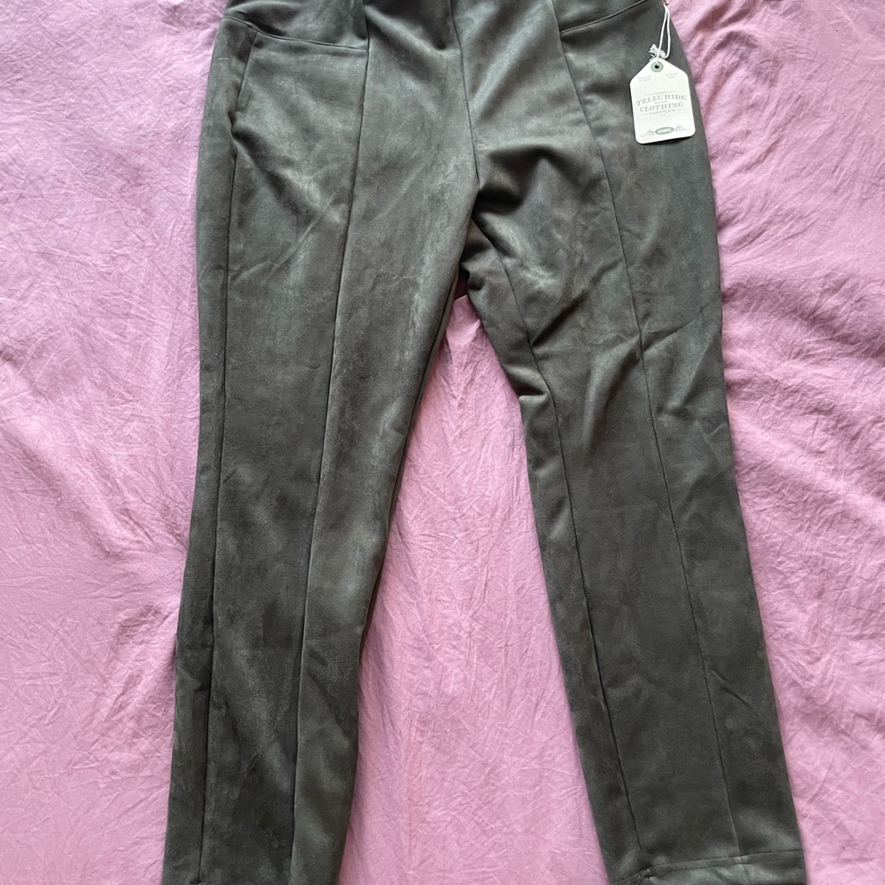 Green suede leggings